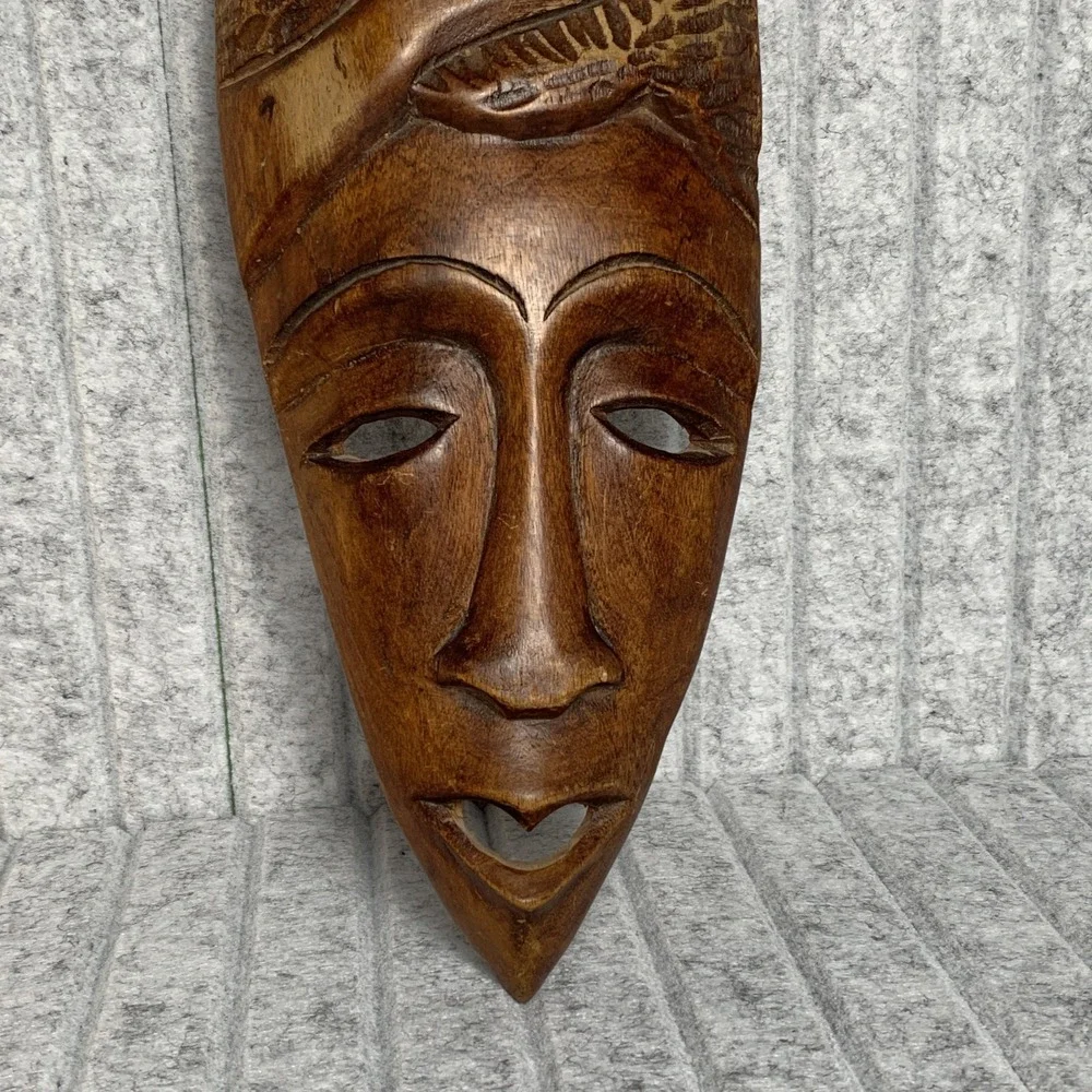 Vintage Martinique African Style Wood Carved Mask 1998 Wall Hanging Decor Art